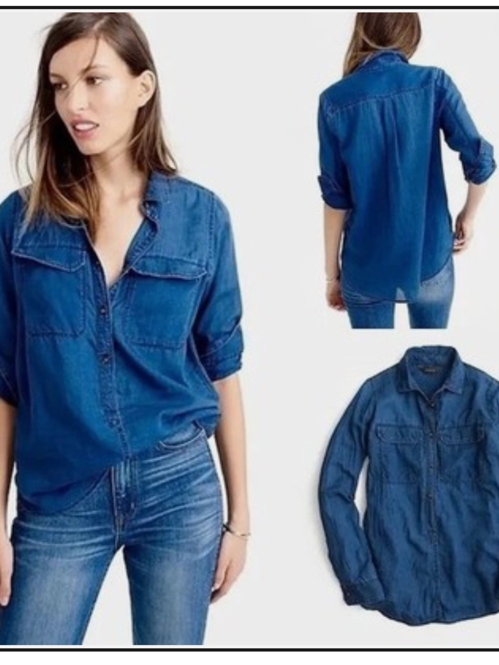 J. CREW indigo cotton gauze button front shirt NEW NWT Size 10 - Picture 2 of 6